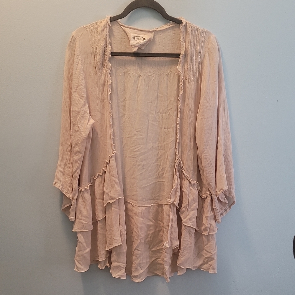 Joyfolie Beaded Ruffled Open Cardigan Womens Shrug Boho Light 100% Cotton